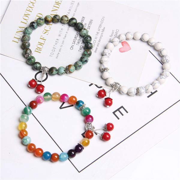 

red cute cherry charm beads bracelet & bangle for women natural stone fashion jewelry gift mujer pulseras jewelry gift for girl, Black