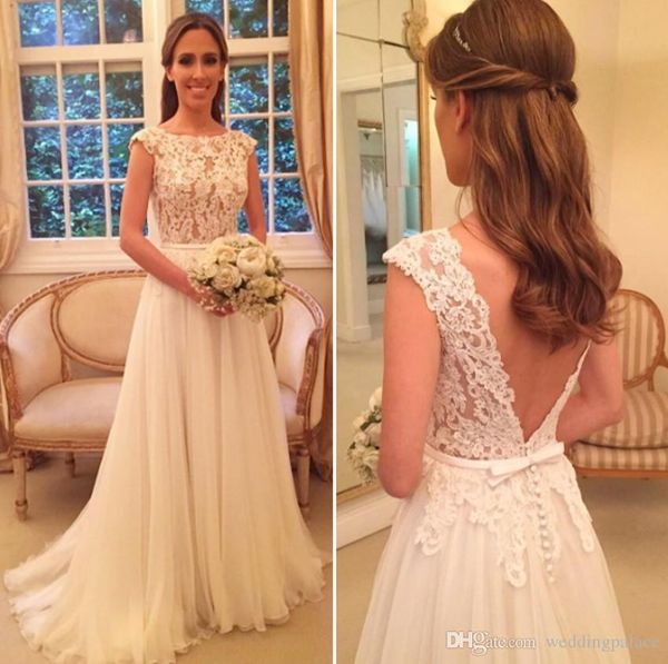 

elegant scoop neck tulle a line wedding dresses lace appliques see though long floor length bridal wedding gowns vestido de casamento, White