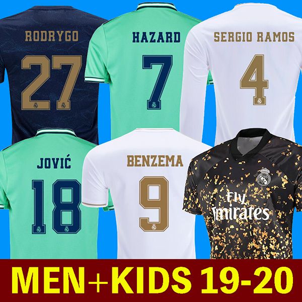 

men + kids soccer jerseys real madrid 19 20 hazard jovic isco camiseta de futbol 2019 2020 vinicius rodrygo mendy long sleeve football shirt, Black;yellow