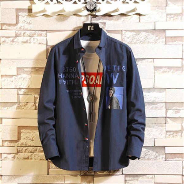 

shirt spring new fashion men long sleeve shirt personality cardigan korean version teens loose casual shirt designer letter printing, White;black