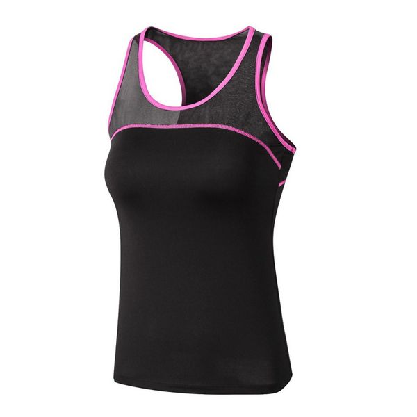 

women round neck vest stretch gymnastics bodybuilding yoga slim fit mesh breathable tights elastic quick-drying vest, Black;blue