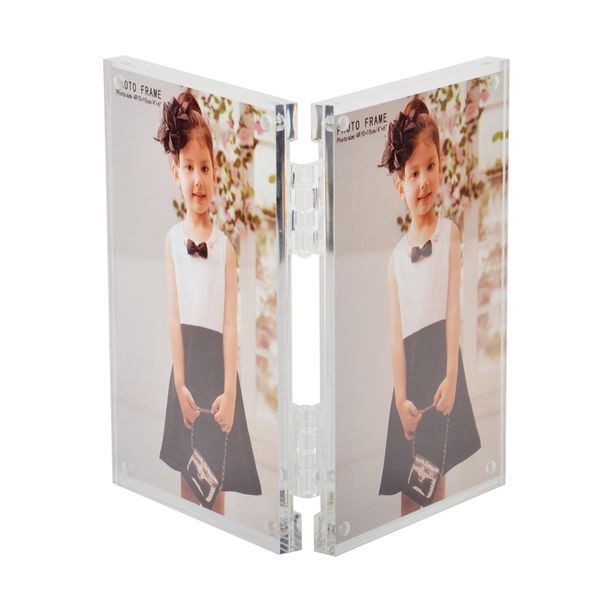 

4x6" hinged book style acrylic p picture frames with magnetic for tableuse pf043