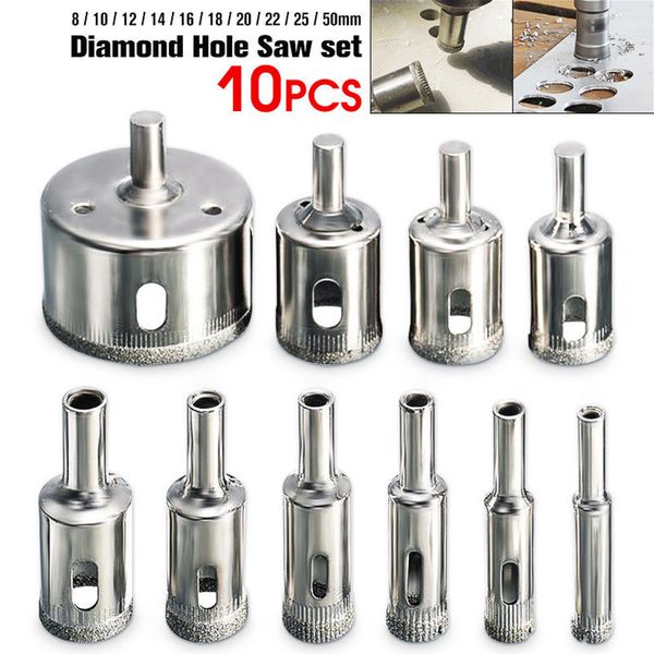 

10pcs/set 8-50mm diamond coated core hole saw drill bits tool cutter for tiles marble glass granite drilling price