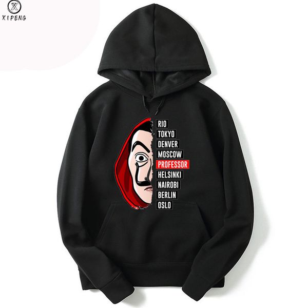 

new arrival la casa de papel 3d print women/men hoodies sweatshirts poleron hombre money heist the paper house casual men hooded, Black