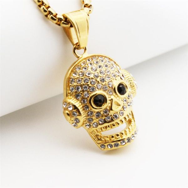 

gothic iced out cz наушников черепа ожерелье цепи для мужчин / женщин из нержавеющей стали панк хэллоуин подарок ювелирных изделий, Silver