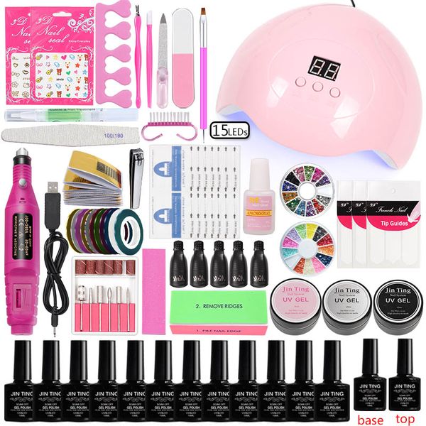 

nail kit 12 color nail gel+45w/80w uv led lamp&base gel coat&uv gel remover pack clipper for manicure tool set