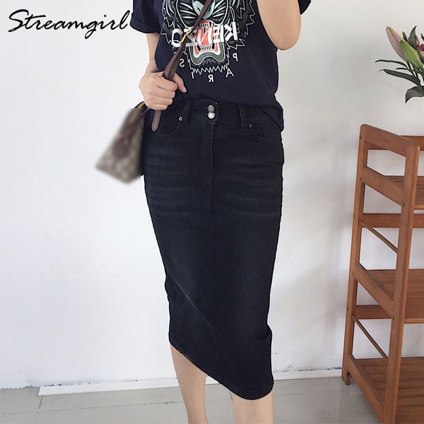 

black denim midi skirt summer women 2019 pencil skirts womens jeans skirt midi high waist skirts women jupe femme summer