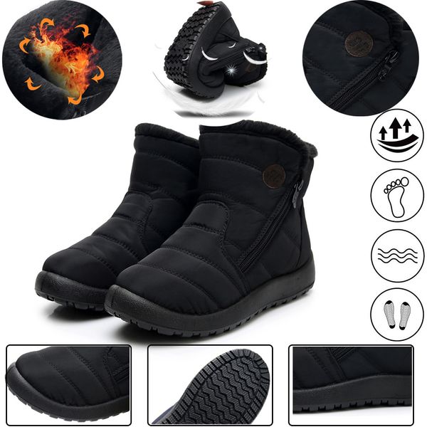 

women boots women's snow boots winter ankle short bootie waterproof footwear warm shoes botas mujer ankle ladies shoes, Black