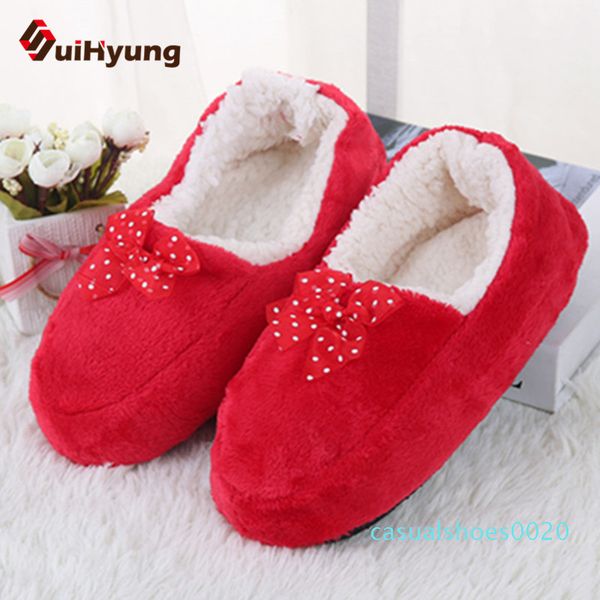 

s new women's bow cotton slippers warm plush indoor shoes non-slip soft bottom home floor slippers c20, Black