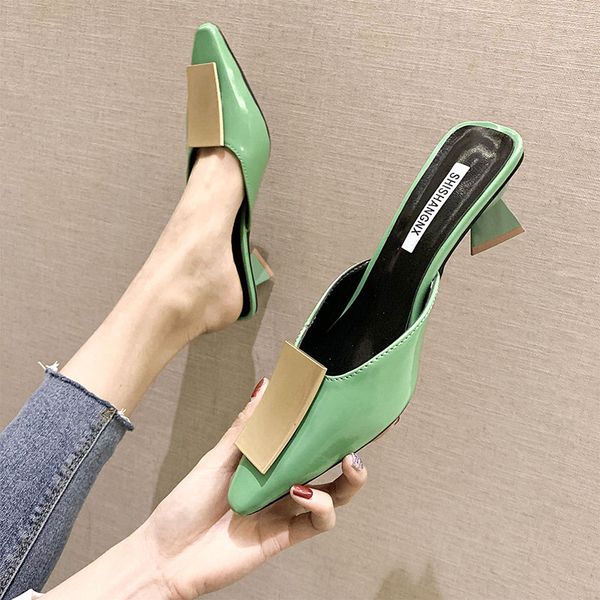 

2019 women pumps 4cm high heels ladies shoes woman slides fashion female summer outside slippers women mules shoes for woman, Black