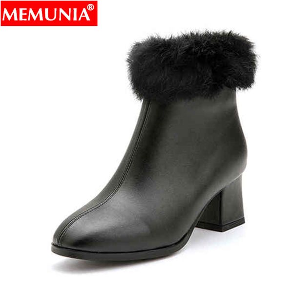 

memunia 2020 new women boots round toe square high heels fur ladies black ankle boots fashion female