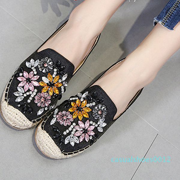 

bling luxury crystal flat heel mules glitter mixed colors flowers loafers knitted fisherman lazy shoes cozy platform flats 12c, Black