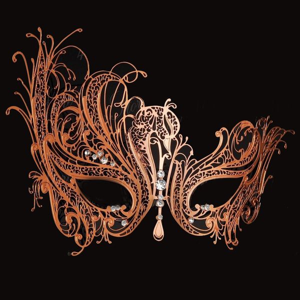 

women popular rose gold swan light metal laser cut venetian masquerade mask sparking rhinestones for ball prom party costume