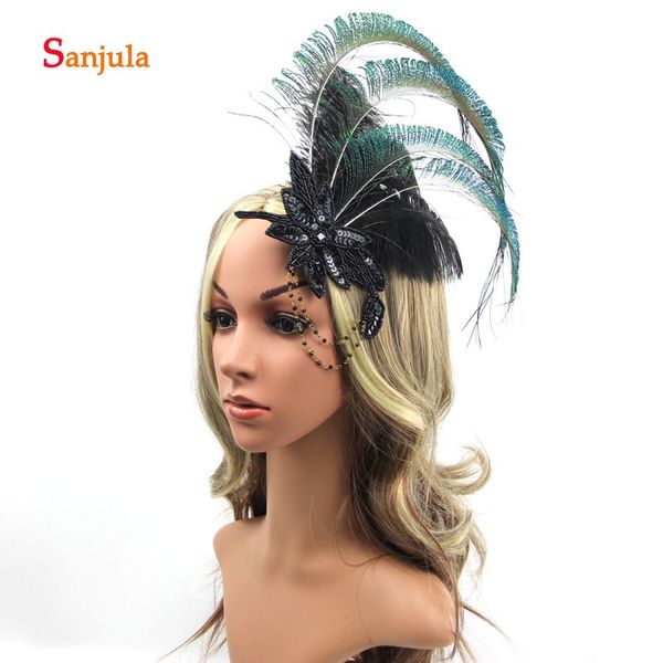 

2020 newly feathers headband beaded sequins flower shape hair accessories bridal wedding headpiece sombrero novia bq091