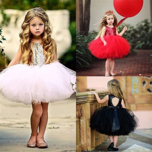 

Princess Kids Baby Fancy Wedding Dress Sleeveless Sequins Party Tutu Tulle Dresses For Girl Back Hollow Out Formal Dresses