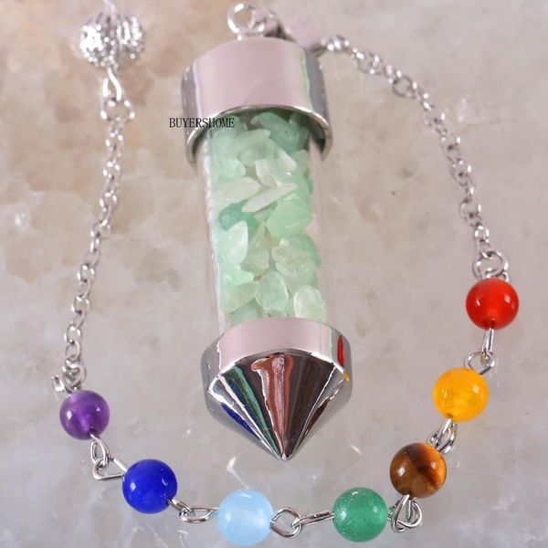 

7 chakra wishing bottle pendulum reiki natural chip stone green aventurine pendant necklace for women men divination amulet k617, Bronze;silver