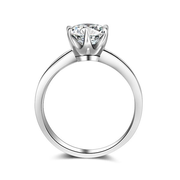 

7mm center stone classic six zircon women ring sterling silver 925 royal wedding ring gift, Slivery;golden
