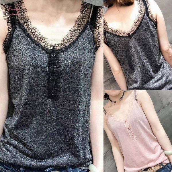 

2020 fashion womens oversized vest lace v neck camisole female sleeveless solid color shirt velvet loose casual, White