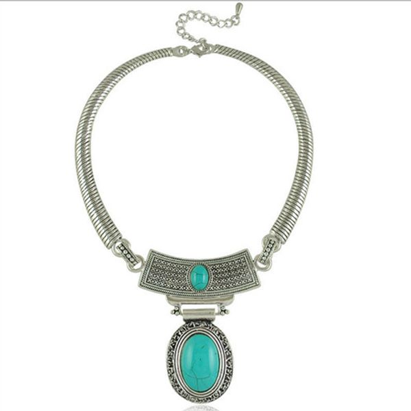 

wholesale 10 pcs silver plated many style green turquoise stone pendant link chain necklace for party gift jewelry