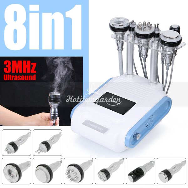 8 In1 Cavitazione Unoisetion 3Mhz Apparecchiatura di bellezza dimagrante ad ultrasuoni Ultrasuoni RF Vacuum Bio Hot Cold Hammer Body Shaping Slim Machine