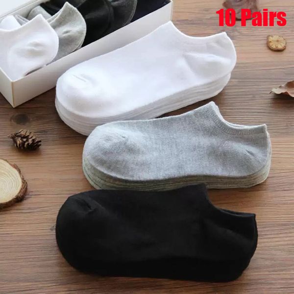 

10 pairs women socks breathable sports socks solid color boat comfortable cotton ankle white black blend, Black;white