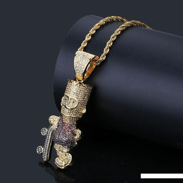 

ожерелья способа ювелирных изделий личность luxury вопиющий циркон micro асфальтовая мультфильм рис кулон 18k позолоченный hip hop ожерелье, Silver