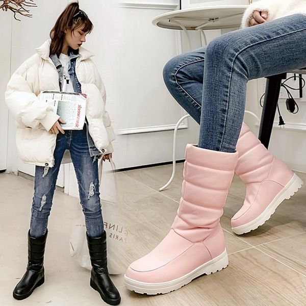 

winter boots women flat sleeve snow boots artificial plush winter shoes women knee high zapatos de mujer slip-on round toe, Black