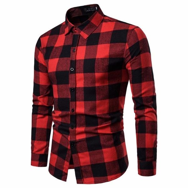 

fashion slim men's thicken plaid casual long sleeve shirt cotton lapel print men's shirts 2020 new, White;black