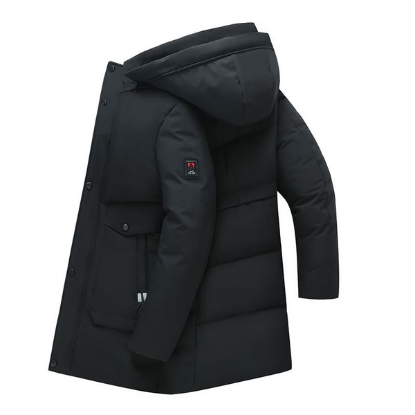 

men's down & parkas winter jacket slim long parker coat thicken warm solid color removable cap cotton jackets clothing, Black