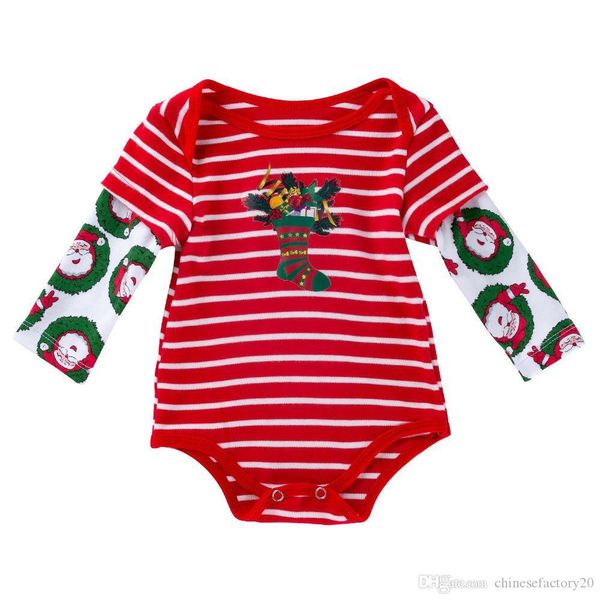 

2 colors ins baby christmas cotton romper red stripe santa claus xmas socks printed long sleeve clothes xmas toddler clothing, Blue