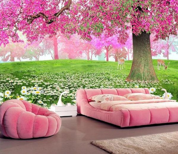 

custom 3d wallpaper silk cloth waterproof canvas murals wall painting flower sea cherry tree walkway 3d tv background wall mural wallpaper