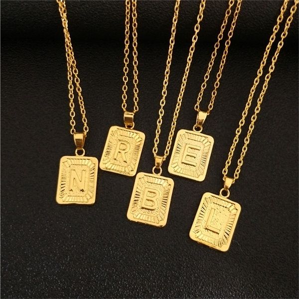 

gold a-z initial letter pendant necklace square alphabet rectangle medallion personalized choker boho jewelry men christmas gift, Silver