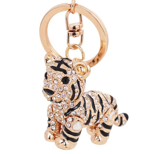 

3d crystal animal keychain siberian tiger full rhinestone pendant women bag accessories creative cartoon tigers jewelry gift, Silver
