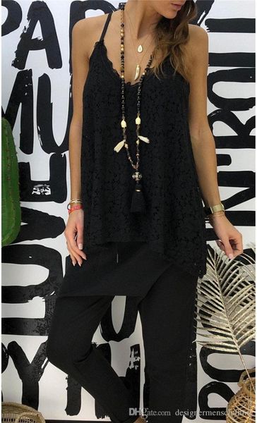 

tshirts sleeveless v-neck backless designer fashion women summer female clothes vest condole belt lace, White