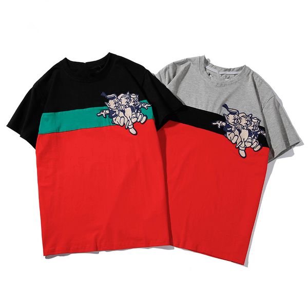 

2019 spring #04 summer naughty new stitching and three-color spring new pig cotton short-sleeved t-shirt series gulte
