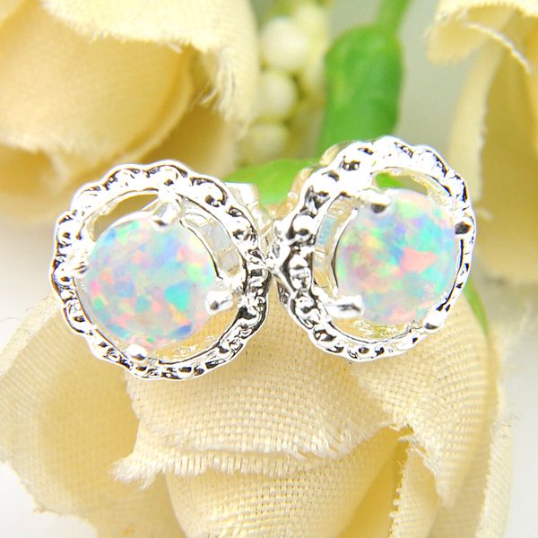

5 pair luckyshine fashion simple white natural opal gemstone 925 silver wedding party women's round stud ear, Golden;silver