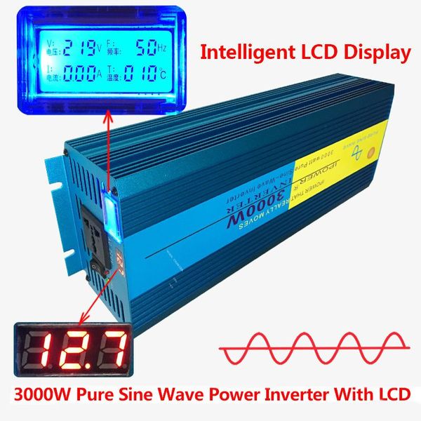 

digital display 3000w 2500w 1500w pure sine wave power inverter dc 12v to ac 220v 230v 240v converter supply solar power