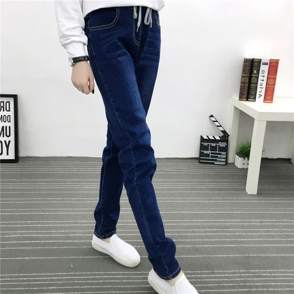 

autumn new spring 2020 women plus size tight pencil elastic cowboy pants drawstring pleated female loose jeans 5xl 6xl hf179, Blue