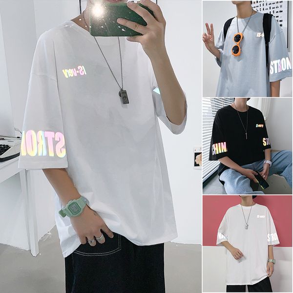 

reflective t-shirts men summer printed pattern cotton t-shirt street shirt mens fashion plus size loose short sleeve tees, White;black