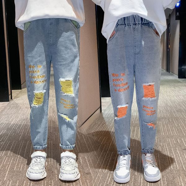 

girls jeans spring and autumn clothes 2020 spring new girls pants children korean version of slim feet pants baby, Blue