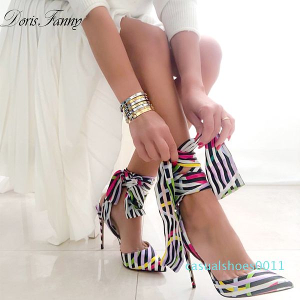 

fashion casual designer women sandals summer ladies high heels printed ankle strap silk women heels wedding party shoes c11, Black