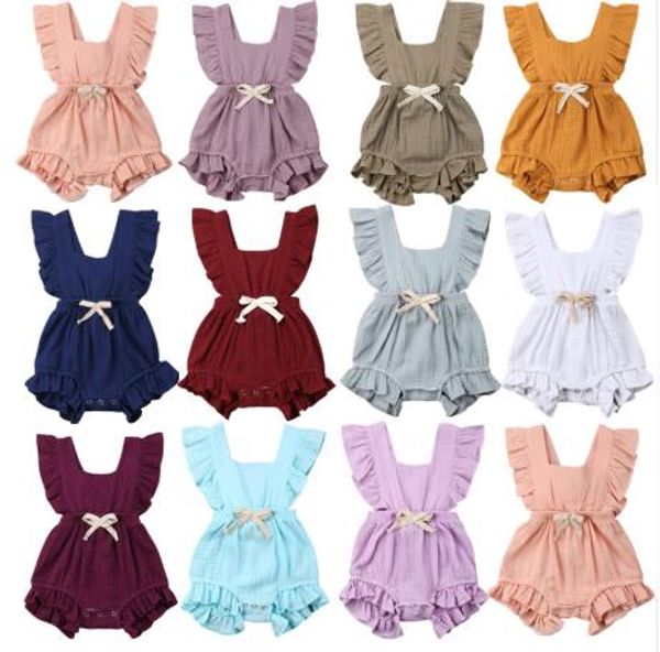 

baby clothes newborn infant baby girl ruffle solid sleeveless bodysuit jumpsuit outfits sunsuit 6 colour, White