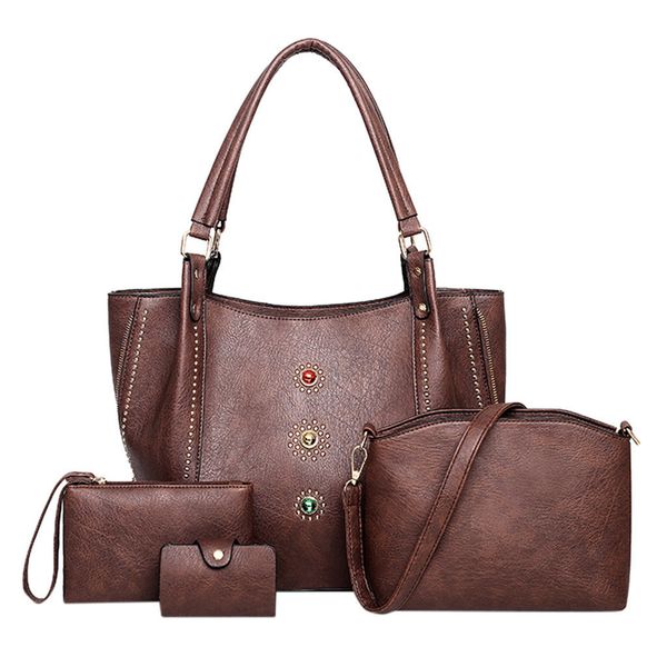 

4pcs pu leather women pattern solid color handbags & zipper crossbody bag & square messenger bag mini square card packages