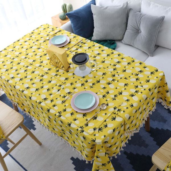 

nordic style cotton linen tablecloth yellow color rectangle pineapple pattern table cover dining table cloth home textile decor