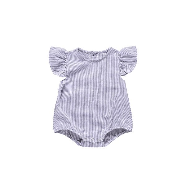 

2019 brand new newborn infant kids baby girl romper petal sleeveless striped cotton jumpsuit playsuit summer clothes 0-18m, Blue