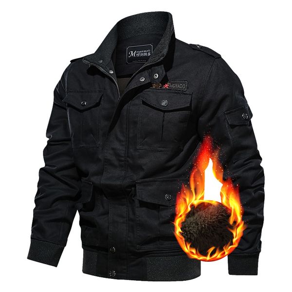 

men's tactical jacket autumn velvet thickened multi-pocket coat male multi pockets hooded windbreaker waterproof jacket coat, Black;brown