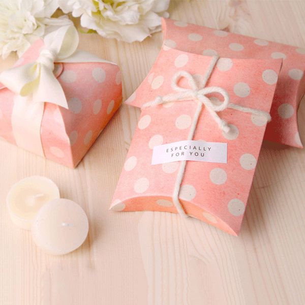 

pink dot pillow shape candy boxes wedding favor boxes party gift package box