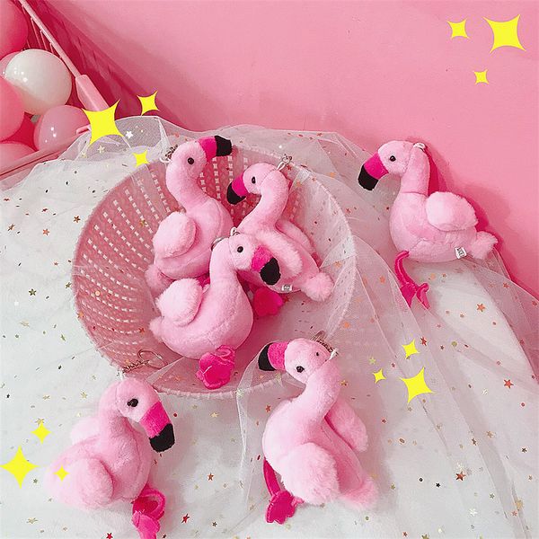 

2019 cute chaveiro pompom keychain flamingo key chain fluffy fur women girls car bag cartoon key ring accessories, Silver