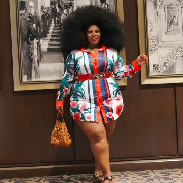 

plus size dresses button lapel neck long sleeve clothing patchwork print women shirt dresses casual, Black;gray