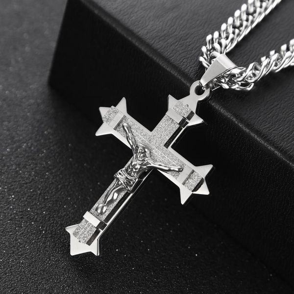 

gold&silver crucifix jesus cross necklace stainless steel christs pendant link chain men necklaces jewelry gifts 23" 62(60cm